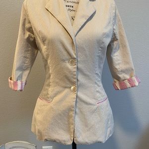 ❤️Tracy Reese New York Blazer with stripes cream and pink size 8
